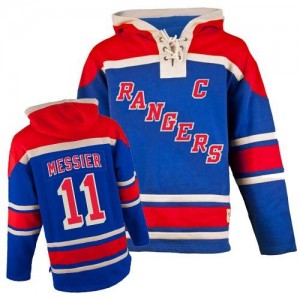 Old Time Hockey New York Rangers 11 Men's Mark Messier Authentic Royal Blue Sawyer Hooded Sweatshirt NHL Jersey