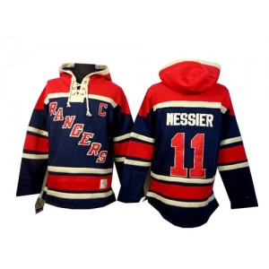 Old Time Hockey New York Rangers 11 Men's Mark Messier Authentic Navy Blue Sawyer Hooded Sweatshirt NHL Jersey