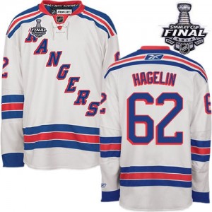 Reebok New York Rangers 62 Men's Carl Hagelin Premier White Away 2014 Stanley Cup NHL Jersey