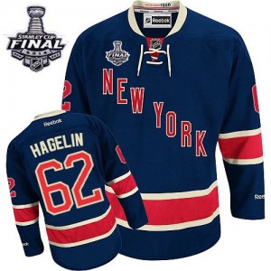 Reebok New York Rangers 62 Men's Carl Hagelin Premier Navy Blue Third 2014 Stanley Cup NHL Jersey