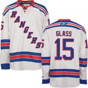Reebok New York Rangers 15 Men's Tanner Glass Authentic White Away NHL Jersey