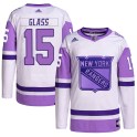 Adidas New York Rangers Youth Tanner Glass Authentic White/Purple Hockey Fights Cancer Primegreen NHL Jersey