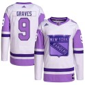 Adidas New York Rangers Youth Adam Graves Authentic White/Purple Hockey Fights Cancer Primegreen NHL Jersey