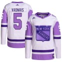 Adidas New York Rangers Youth Carol Vadnais Authentic White/Purple Hockey Fights Cancer Primegreen NHL Jersey