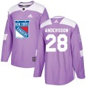 Adidas New York Rangers Men's Lias Andersson Authentic Purple Fights Cancer Practice NHL Jersey
