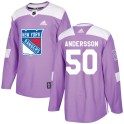 Adidas New York Rangers Men's Lias Andersson Authentic Purple Fights Cancer Practice NHL Jersey