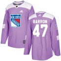 Adidas New York Rangers Men's Morgan Barron Authentic Purple Fights Cancer Practice NHL Jersey