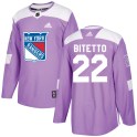 Adidas New York Rangers Men's Anthony Bitetto Authentic Purple Fights Cancer Practice NHL Jersey