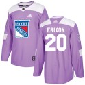 Adidas New York Rangers Men's Jan Erixon Authentic Purple Fights Cancer Practice NHL Jersey