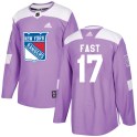 Adidas New York Rangers Men's Jesper Fast Authentic Purple Fights Cancer Practice NHL Jersey