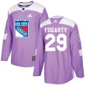 Adidas New York Rangers Men's Steven Fogarty Authentic Purple Fights Cancer Practice NHL Jersey