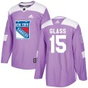 Adidas New York Rangers Men's Tanner Glass Authentic Purple Fights Cancer Practice NHL Jersey