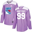 Adidas New York Rangers Men's Wayne Gretzky Authentic Purple Fights Cancer Practice NHL Jersey