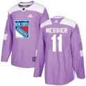 Adidas New York Rangers Men's Mark Messier Authentic Purple Fights Cancer Practice NHL Jersey