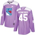 Adidas New York Rangers Men's Braden Schneider Authentic Purple Fights Cancer Practice NHL Jersey
