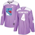 Adidas New York Rangers Men's Braden Schneider Authentic Purple Fights Cancer Practice NHL Jersey
