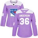 Adidas New York Rangers Women's Glenn Anderson Authentic Purple Fights Cancer Practice NHL Jersey