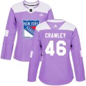 Adidas New York Rangers Women's Brandon Crawley Authentic Purple ized Fights Cancer Practice NHL Jersey