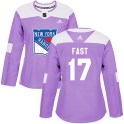 Adidas New York Rangers Women's Jesper Fast Authentic Purple Fights Cancer Practice NHL Jersey