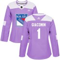Adidas New York Rangers Women's Eddie Giacomin Authentic Purple Fights Cancer Practice NHL Jersey