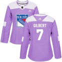 Adidas New York Rangers Women's Rod Gilbert Authentic Purple Fights Cancer Practice NHL Jersey