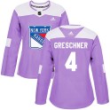 Adidas New York Rangers Women's Ron Greschner Authentic Purple Fights Cancer Practice NHL Jersey