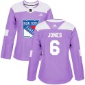 Adidas New York Rangers Women's Zac Jones Authentic Purple Fights Cancer Practice NHL Jersey