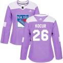 Adidas New York Rangers Women's Joe Kocur Authentic Purple Fights Cancer Practice NHL Jersey