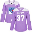 Adidas New York Rangers Women's George Mcphee Authentic Purple Fights Cancer Practice NHL Jersey