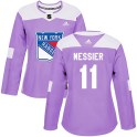 Adidas New York Rangers Women's Mark Messier Authentic Purple Fights Cancer Practice NHL Jersey