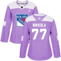 Adidas New York Rangers Women's Niko Mikkola Authentic Purple Fights Cancer Practice NHL Jersey