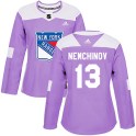 Adidas New York Rangers Women's Sergei Nemchinov Authentic Purple Fights Cancer Practice NHL Jersey