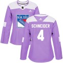 Adidas New York Rangers Women's Braden Schneider Authentic Purple Fights Cancer Practice NHL Jersey