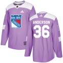 Adidas New York Rangers Youth Glenn Anderson Authentic Purple Fights Cancer Practice NHL Jersey