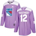 Adidas New York Rangers Youth Julien Gauthier Authentic Purple Fights Cancer Practice NHL Jersey