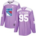 Adidas New York Rangers Youth Vinni Lettieri Authentic Purple Fights Cancer Practice NHL Jersey