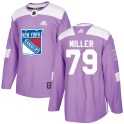 Adidas New York Rangers Youth K'Andre Miller Authentic Purple Fights Cancer Practice NHL Jersey