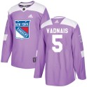 Adidas New York Rangers Youth Carol Vadnais Authentic Purple Fights Cancer Practice NHL Jersey