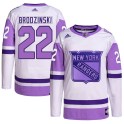 Adidas New York Rangers Men's Jonny Brodzinski Authentic White/Purple Hockey Fights Cancer Primegreen NHL Jersey