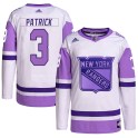 Adidas New York Rangers Men's James Patrick Authentic White/Purple Hockey Fights Cancer Primegreen NHL Jersey