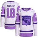 Adidas New York Rangers Men's Walt Tkaczuk Authentic White/Purple Hockey Fights Cancer Primegreen NHL Jersey