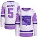 Adidas New York Rangers Men's Carol Vadnais Authentic White/Purple Hockey Fights Cancer Primegreen NHL Jersey