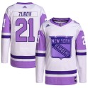 Adidas New York Rangers Men's Sergei Zubov Authentic White/Purple Hockey Fights Cancer Primegreen NHL Jersey