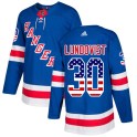 Adidas New York Rangers Men's Henrik Lundqvist Authentic Royal Blue USA Flag Fashion NHL Jersey