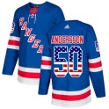 Adidas New York Rangers Youth Lias Andersson Authentic Royal Blue USA Flag Fashion NHL Jersey