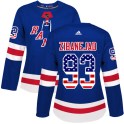 Adidas New York Rangers Women's Mika Zibanejad Authentic Royal Blue USA Flag Fashion NHL Jersey