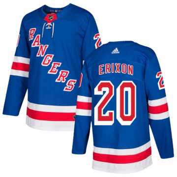 Adidas New York Rangers Men's Jan Erixon Authentic Royal Blue Home NHL Jersey