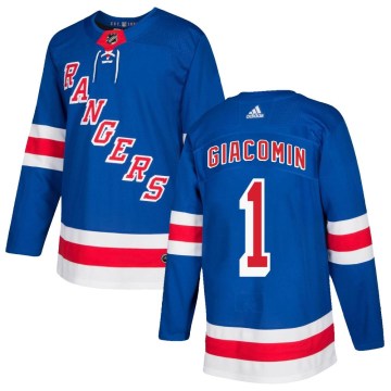 Adidas New York Rangers Men's Eddie Giacomin Authentic Royal Blue Home NHL Jersey