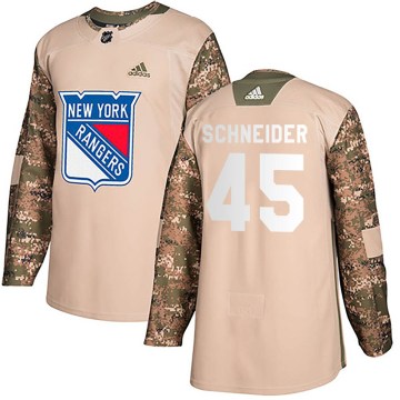 Adidas New York Rangers Men's Braden Schneider Authentic Camo Veterans Day Practice NHL Jersey