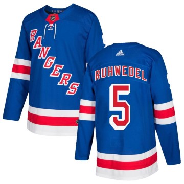 Adidas New York Rangers Youth Chad Ruhwedel Authentic Royal Blue Home NHL Jersey